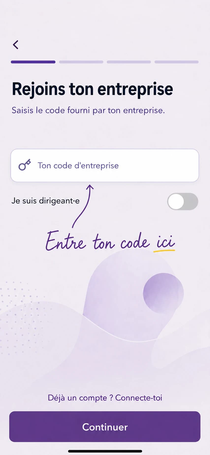 The company code sign-in screen in the Mü être mobile app.