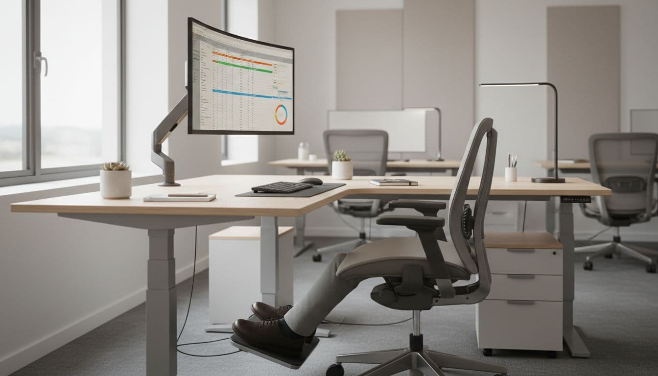 Équipements ergonomiques : clavier, souris et bureau ajustable