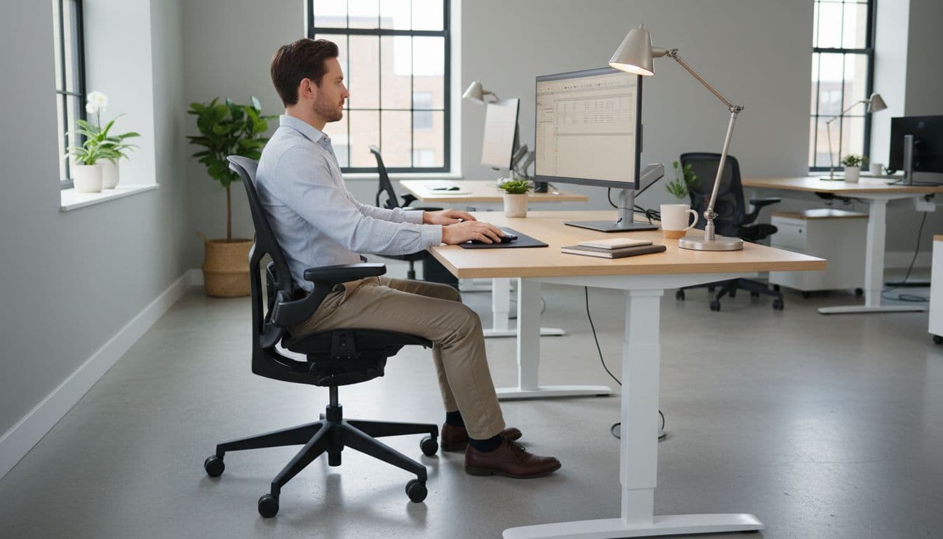 Employé effectuant des étirements au poste de travail