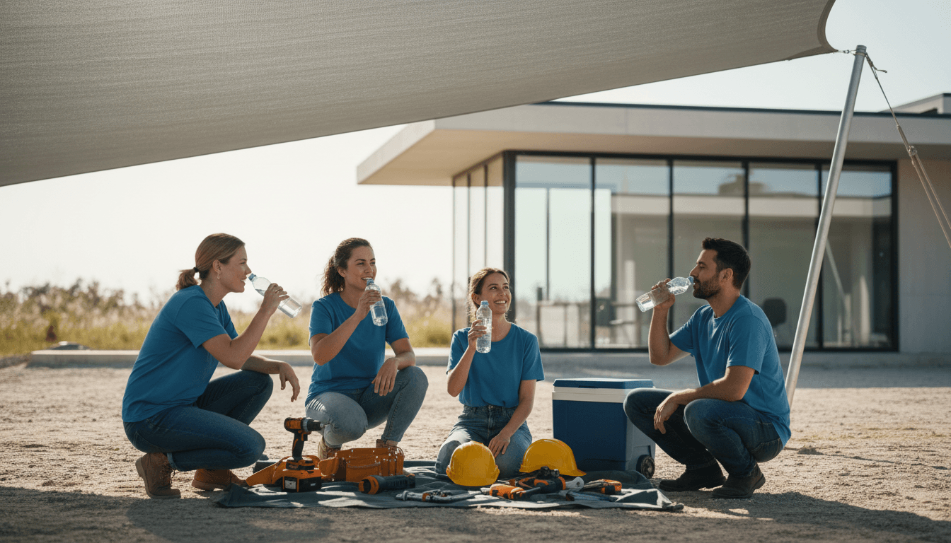 Espace de pause ombragé aménagé pour prévenir la chaleur